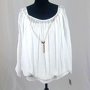 JM Collection women plus size 3X sheer tunic woven‎ dressing white long sleeve